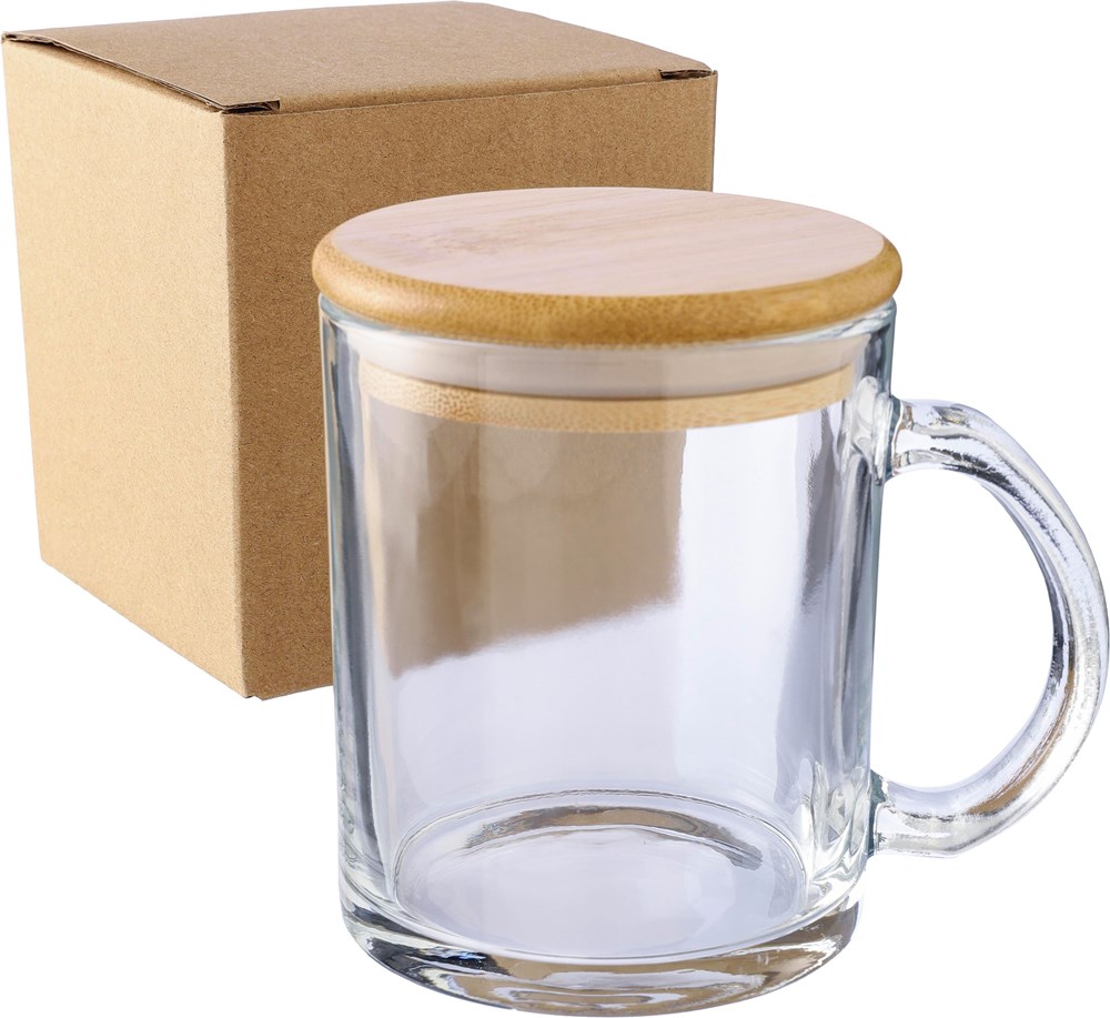 Trinkbecher Ashley | Recyceltes Glas | Bambusdeckel | 300 ml